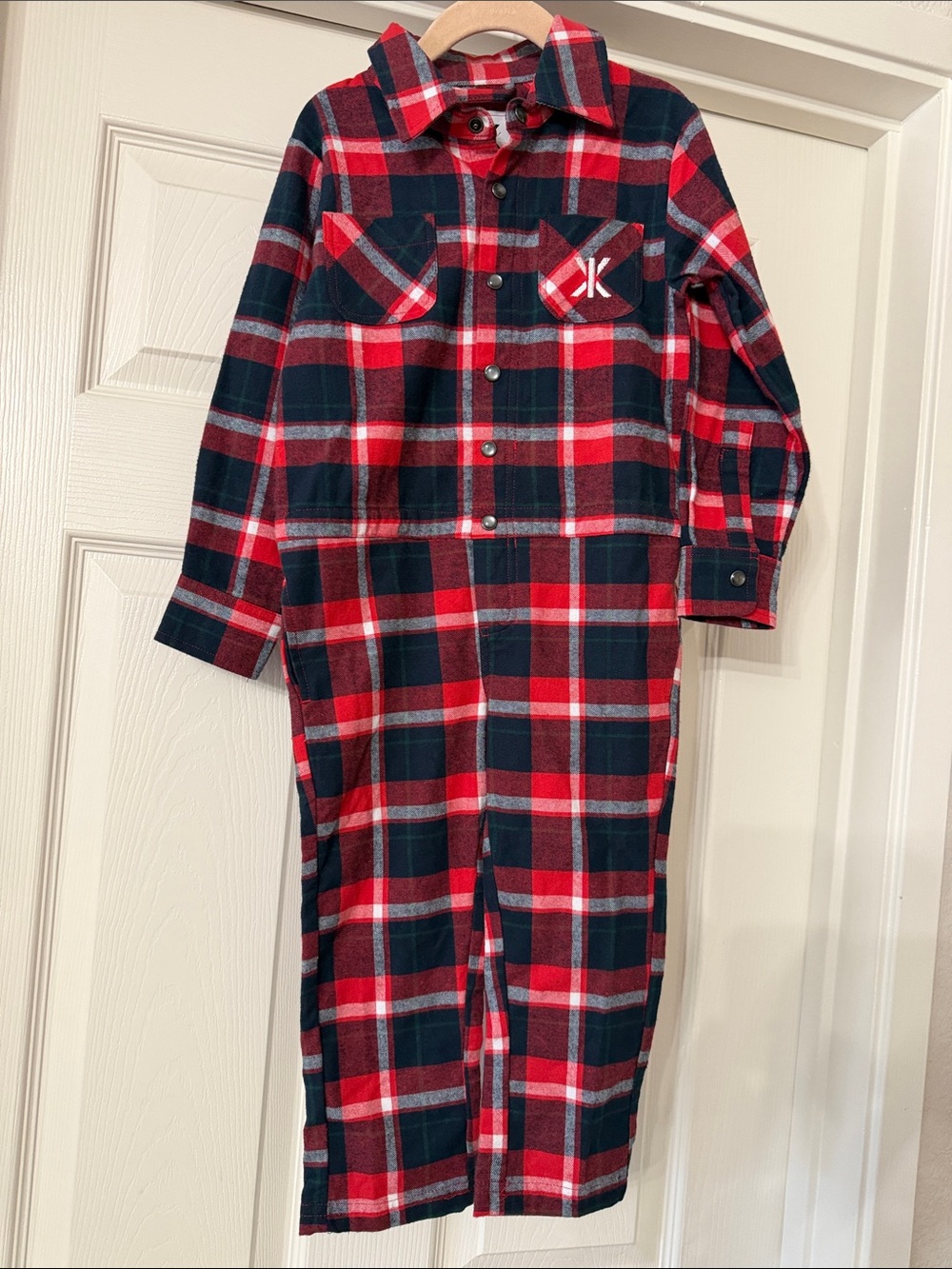 Onepiece Red and Black Flannel Plaid Kids Bodysuit. Size 2 - 3